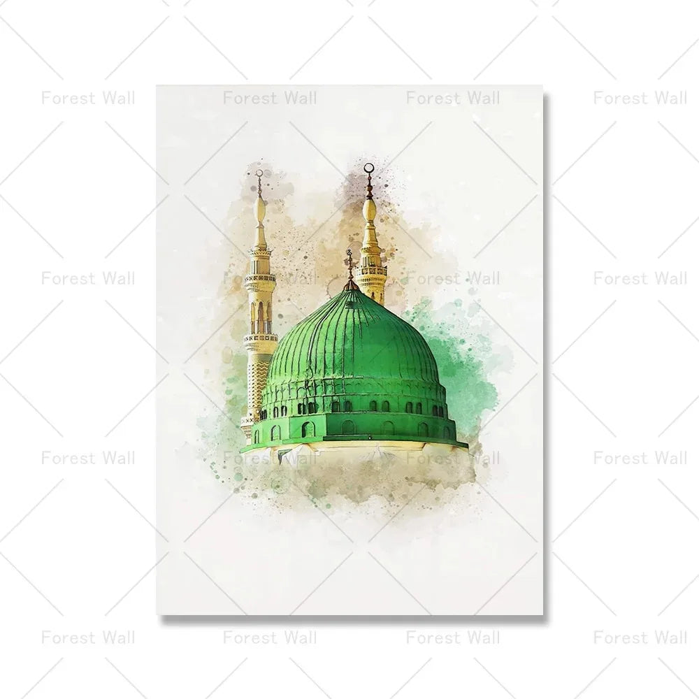 Mosque Nabawi & Kaaba Wall Art – 3-Piece Islamic Canvas Set