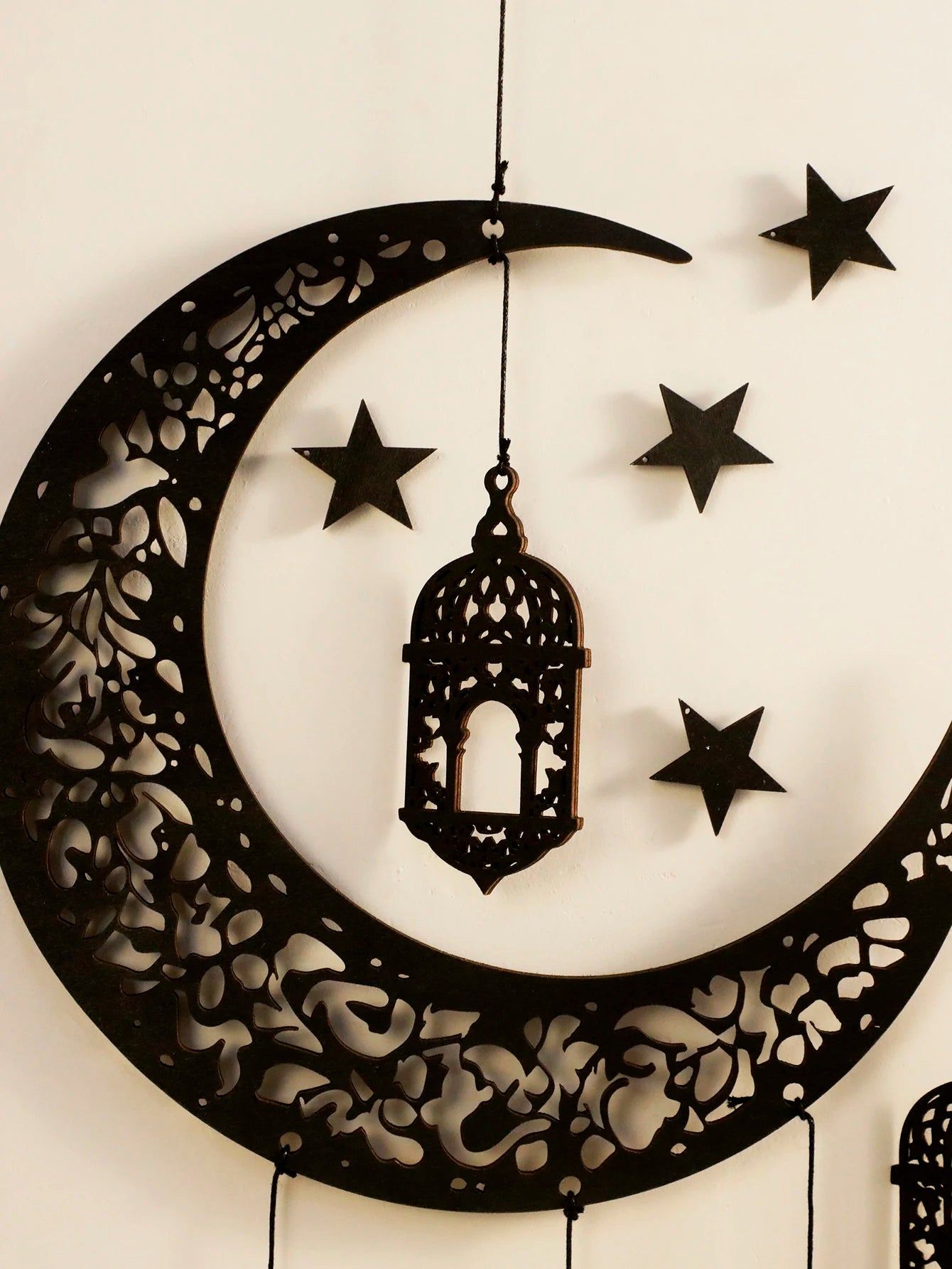 Wooden Crescent Moon and Star Lantern