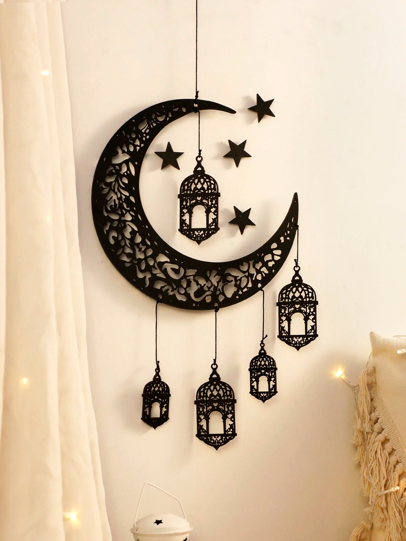 Wooden Crescent Moon and Star Lantern